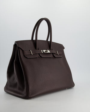 *HOT* Hermès Birkin Retourne Bag 35cm in Chocolat Clemence Leather with Palladium Hardware