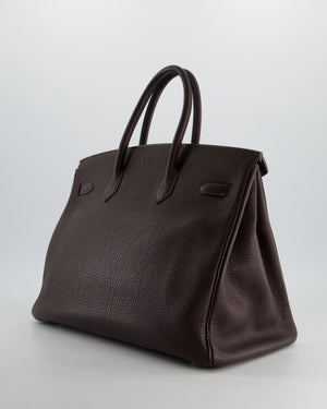 *HOT* Hermès Birkin Retourne Bag 35cm in Chocolat Clemence Leather with Palladium Hardware