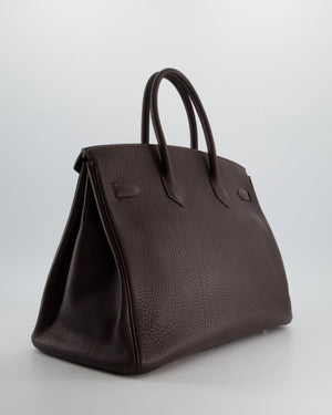 *HOT* Hermès Birkin Retourne Bag 35cm in Chocolat Clemence Leather with Palladium Hardware