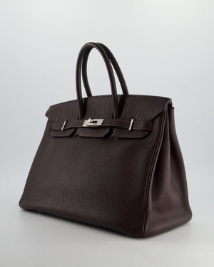 *HOT* Hermès Birkin Retourne Bag 35cm in Chocolat Clemence Leather with Palladium Hardware