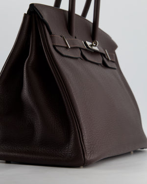 *HOT* Hermès Birkin Retourne Bag 35cm in Chocolat Clemence Leather with Palladium Hardware