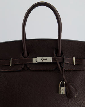 *HOT* Hermès Birkin Retourne Bag 35cm in Chocolat Clemence Leather with Palladium Hardware