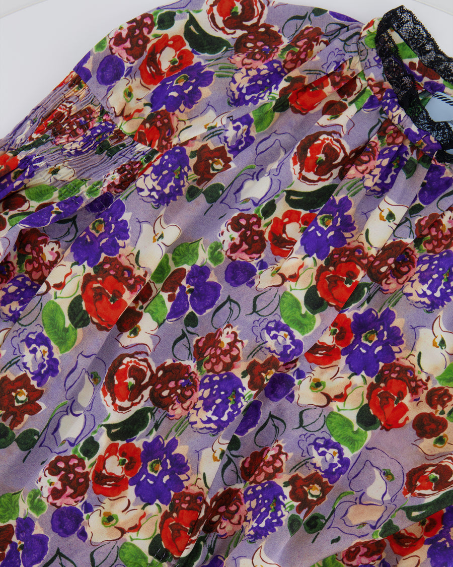 Prada Purple & Red Floral Long Sleeve Maxi Dress with Belt Detail Size IT 40 (UK 8)