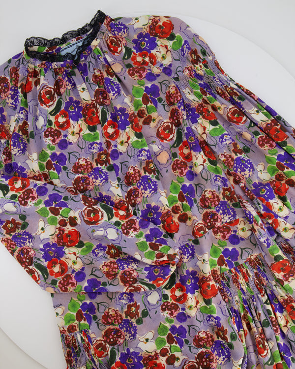 Prada Purple & Red Floral Long Sleeve Maxi Dress with Belt Detail Size IT 40 (UK 8)