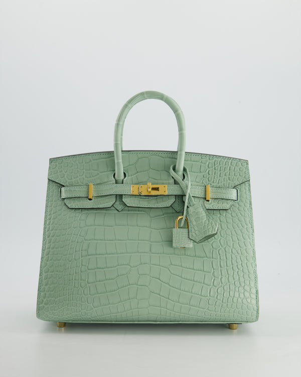 *EXTRA RARE* Hermès Birkin Sellier 25cm Bag in Vert D'Eau Alligator Mississippiensis Leather with Gold Hardware