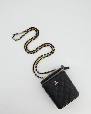 Chanel Small Black Caviar Quilted Vertical Vanity on Chain Bag with Champagne Gold Hardware