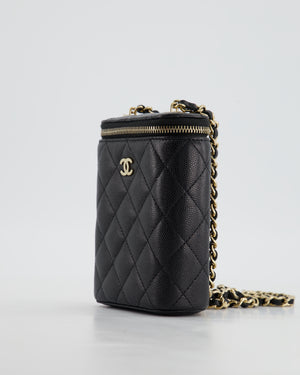 Chanel Small Black Caviar Quilted Vertical Vanity on Chain Bag with Champagne Gold Hardware