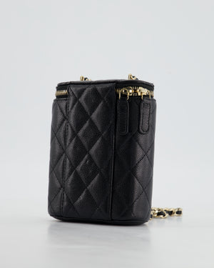 Chanel Small Black Caviar Quilted Vertical Vanity on Chain Bag with Champagne Gold Hardware