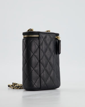 Chanel Small Black Caviar Quilted Vertical Vanity on Chain Bag with Champagne Gold Hardware