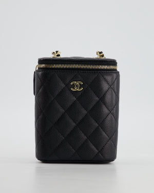 Chanel Small Black Caviar Quilted Vertical Vanity on Chain Bag with Champagne Gold Hardware