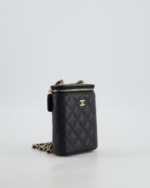 Chanel Small Black Caviar Quilted Vertical Vanity on Chain Bag with Champagne Gold Hardware