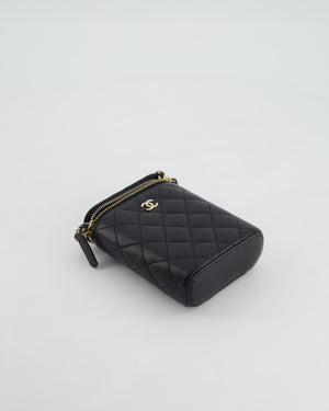 Chanel Small Black Caviar Quilted Vertical Vanity on Chain Bag with Champagne Gold Hardware