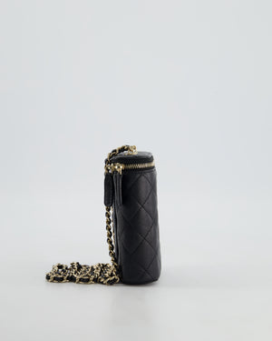 Chanel Small Black Caviar Quilted Vertical Vanity on Chain Bag with Champagne Gold Hardware