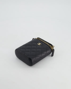 Chanel Small Black Caviar Quilted Vertical Vanity on Chain Bag with Champagne Gold Hardware