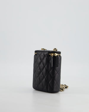 Chanel Small Black Caviar Quilted Vertical Vanity on Chain Bag with Champagne Gold Hardware