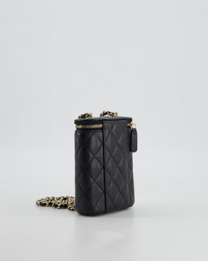 Chanel Small Black Caviar Quilted Vertical Vanity on Chain Bag with Champagne Gold Hardware