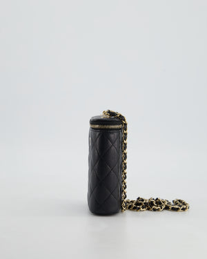 Chanel Small Black Caviar Quilted Vertical Vanity on Chain Bag with Champagne Gold Hardware