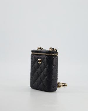 Chanel Small Black Caviar Quilted Vertical Vanity on Chain Bag with Champagne Gold Hardware