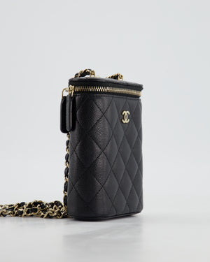 Chanel Small Black Caviar Quilted Vertical Vanity on Chain Bag with Champagne Gold Hardware