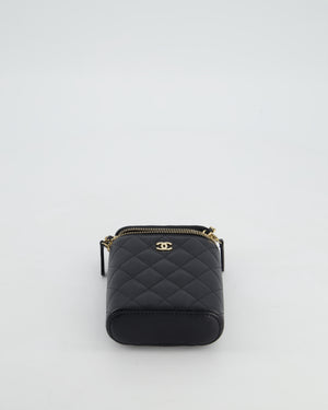 Chanel Small Black Caviar Quilted Vertical Vanity on Chain Bag with Champagne Gold Hardware