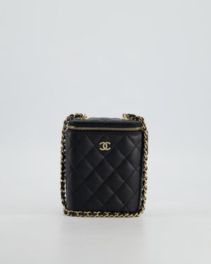 Chanel Small Black Caviar Quilted Vertical Vanity on Chain Bag with Champagne Gold Hardware