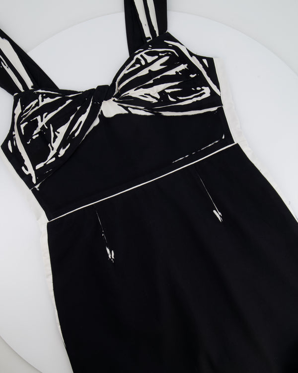 Prada Black Midi Sleeveless Dress with White Print Details Size IT 40 (UK 8)