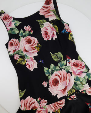 Dolce & Gabbana Black and Pink Silk Floral Printed Layered Midi Dress Size IT 42 (UK 10)