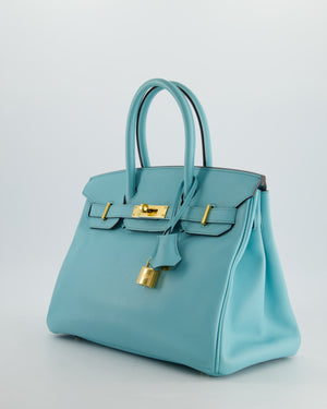 *RARE* Hermès Birkin 30cm Retourne Bag in Bleu Atoll Epsom Leather and Gold Hardware