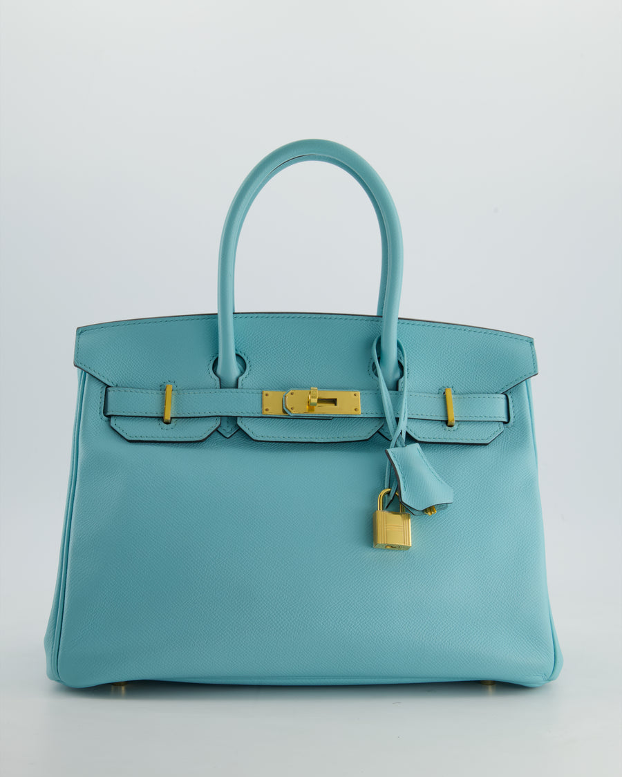 *RARE* Hermès Birkin 30cm Retourne Bag in Bleu Atoll Epsom Leather and Gold Hardware