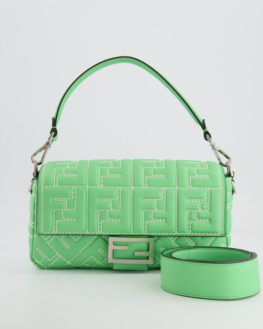 *Limited Edition* Fendi 2023 Green Edamame Leather Baguette Bag with Silver Hardware