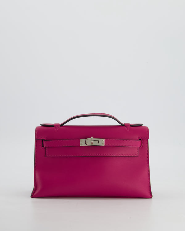 *HOT* Hermès Kelly Pochette in Rose Pourpre Swift Leather with Palladium Hardware