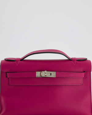 *HOT* Hermès Kelly Pochette in Rose Pourpre Swift Leather with Palladium Hardware