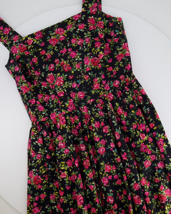 Dolce & Gabbana Black Cotton Rose Printed Midi Sleeveless Dress Size IT 42 (UK 10)