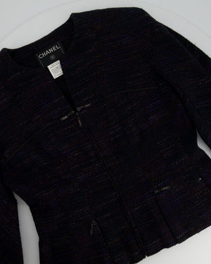 Chanel 02A Navy and Multi-Colour Tweed Long Sleeve Jacket with Zip Details Size FR 42 (UK 14)