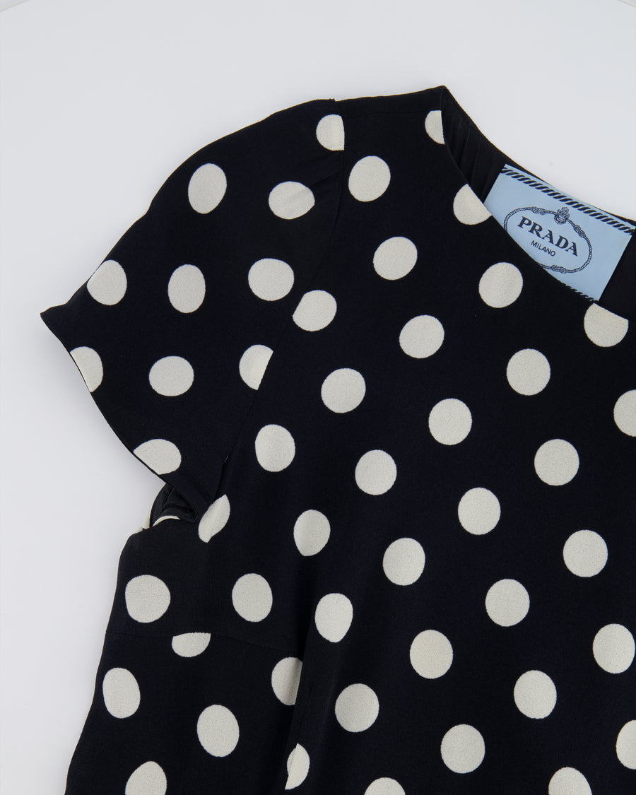 Prada Black Polkadot Short-Sleeve Mini Pleated Dress Size IT 42 (UK 10)