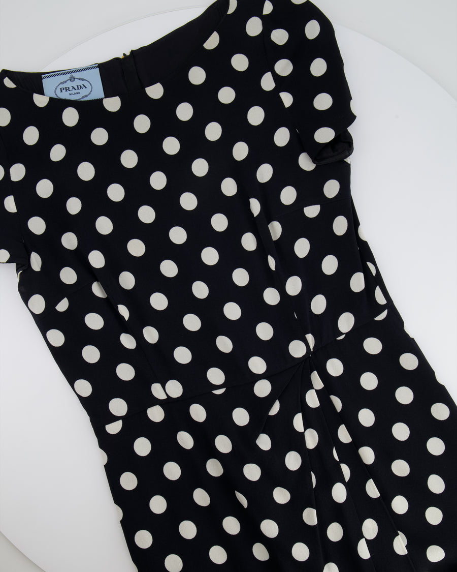 Prada Black Polkadot Short-Sleeve Mini Pleated Dress Size IT 42 (UK 10)