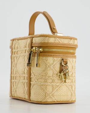 *HOT* Christian Dior 2021 Beige Lady Small Vanity Case Bag in Raffia & Leather with Gold Hardware