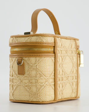 *HOT* Christian Dior 2021 Beige Lady Small Vanity Case Bag in Raffia & Leather with Gold Hardware