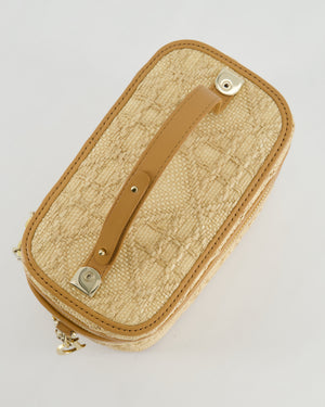 *HOT* Christian Dior 2021 Beige Lady Small Vanity Case Bag in Raffia & Leather with Gold Hardware