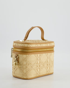 *HOT* Christian Dior 2021 Beige Lady Small Vanity Case Bag in Raffia & Leather with Gold Hardware