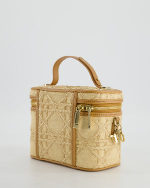 *HOT* Christian Dior 2021 Beige Lady Small Vanity Case Bag in Raffia & Leather with Gold Hardware