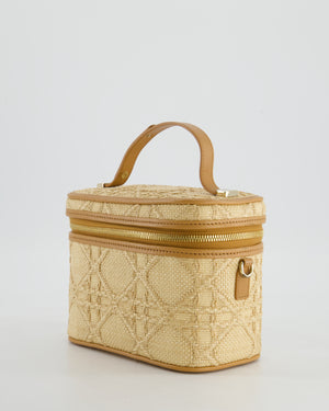 *HOT* Christian Dior 2021 Beige Lady Small Vanity Case Bag in Raffia & Leather with Gold Hardware