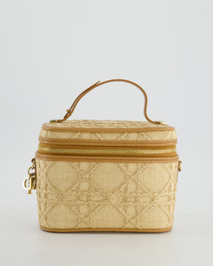 *HOT* Christian Dior 2021 Beige Lady Small Vanity Case Bag in Raffia & Leather with Gold Hardware