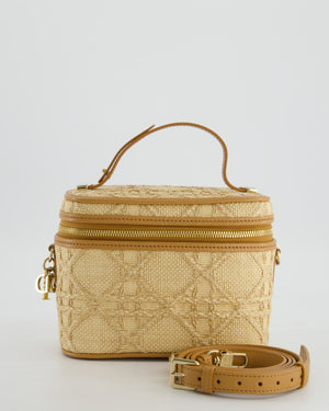 *HOT* Christian Dior 2021 Beige Lady Small Vanity Case Bag in Raffia & Leather with Gold Hardware