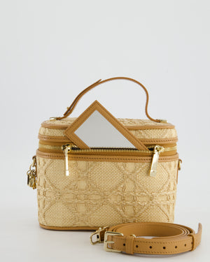 *HOT* Christian Dior 2021 Beige Lady Small Vanity Case Bag in Raffia & Leather with Gold Hardware