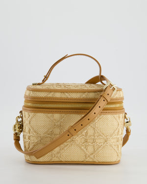 *HOT* Christian Dior 2021 Beige Lady Small Vanity Case Bag in Raffia & Leather with Gold Hardware