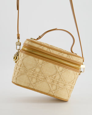 *HOT* Christian Dior 2021 Beige Lady Small Vanity Case Bag in Raffia & Leather with Gold Hardware