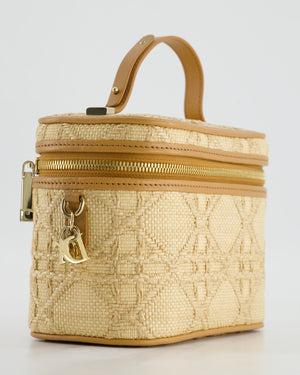 *HOT* Christian Dior 2021 Beige Lady Small Vanity Case Bag in Raffia & Leather with Gold Hardware