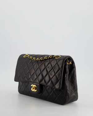 Chanel Black Medium Vintage Double Flap Bag In Lambskin Leather with 24K Gold Hardware