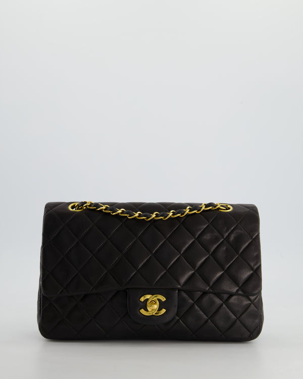 Chanel Black Medium Vintage Double Flap Bag In Lambskin Leather with 24K Gold Hardware